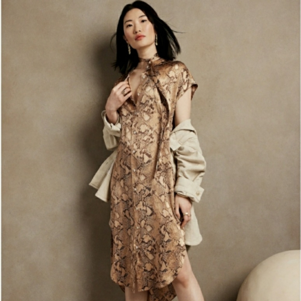 Banana Republic Serenade Silk Shirt Dress Snakeskin Print